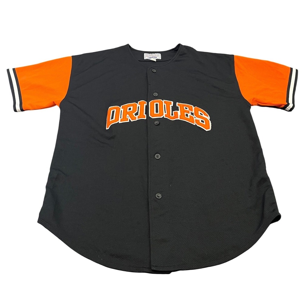 Vintage Starter Baltimore Orioles Baseball Jersey Mens L Black Orange‎ Button Up